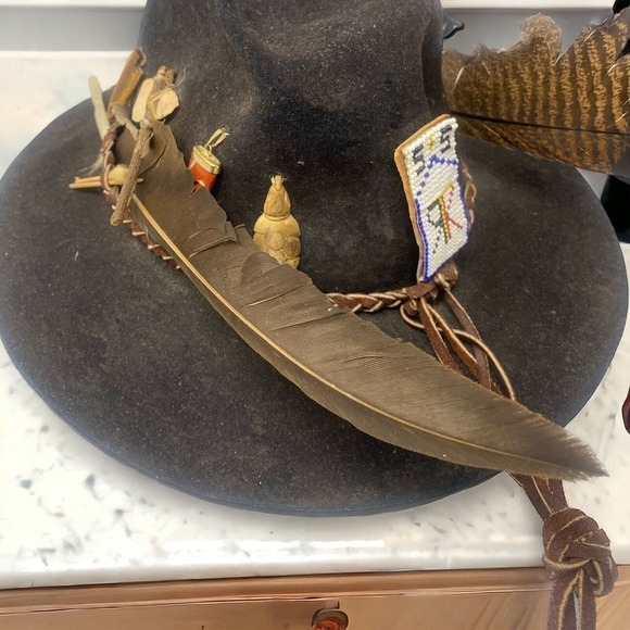 Vtg Austrian Tyrolean Fedora Wool Hat with Pins Feathers And Arrowheads